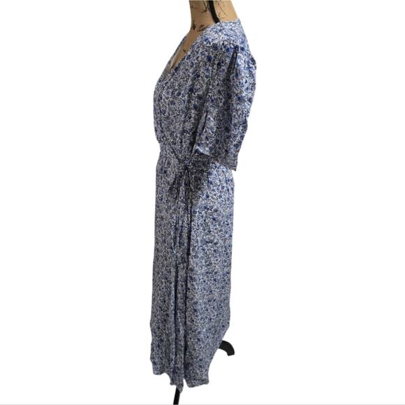 Loft Floral Blue White Midi Jungle Jacquard Wrap Midi Dress Size 6 Small New - Picture 8 of 11